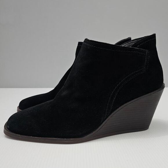 Lucky Brand Macawi Ankle Bootie Womens 9 Black Suede Wedge Square Toe Casual - Picture 1 of 16